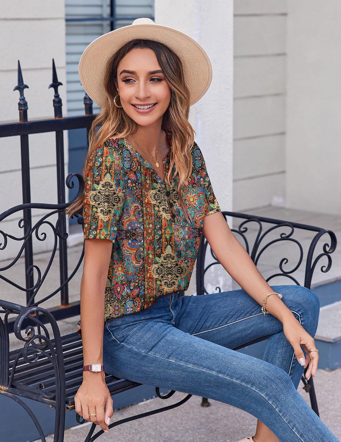 Zeagoo Womens Summer Tops Casual Short Sleeve V Neck Shirts Business Dressy Work Blouses - Image 4