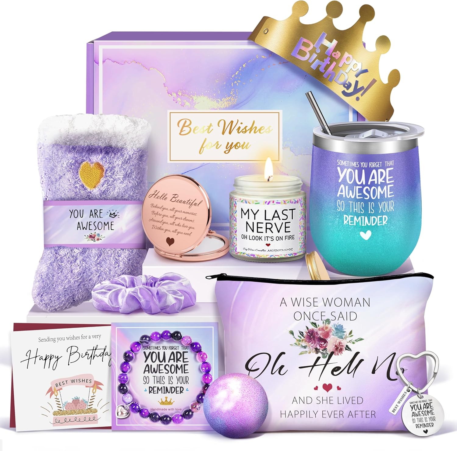 Gemwi Gifts for Women, Birthday Gifts for Women, Happy Birthday Gifts Basket, Gift Set for Best Friends Female Sister Mom Wife Her Girlfriend Coworker Bestie Bff