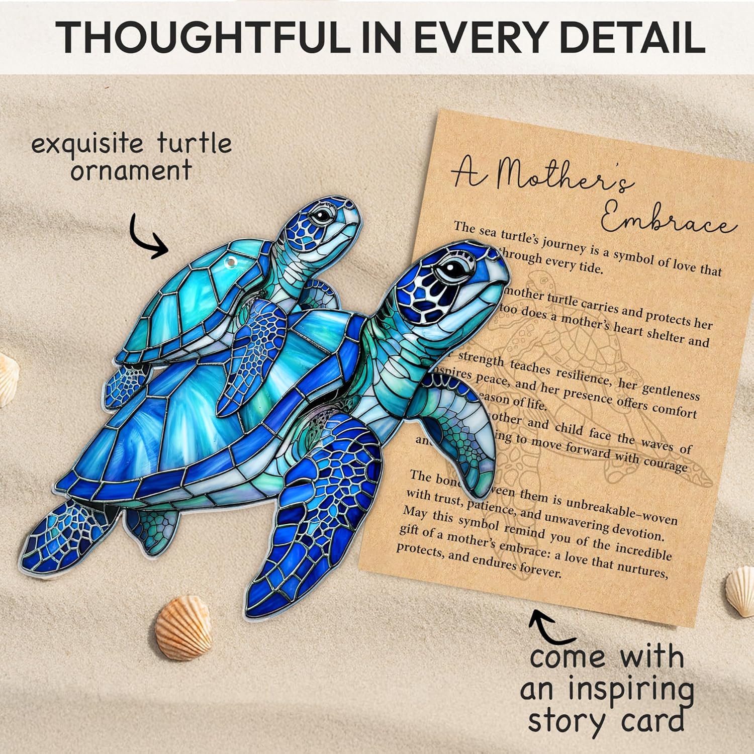 Beach Christmas Ornaments for Tree, Sea Turtle Acrylic Suncatcher Ornament with Story Card, Sea Turtle Gifts for Women, Beach Gifts for Women, Christmas Stocking Stuffers Ideas (Motherhood Blue) - Image 4