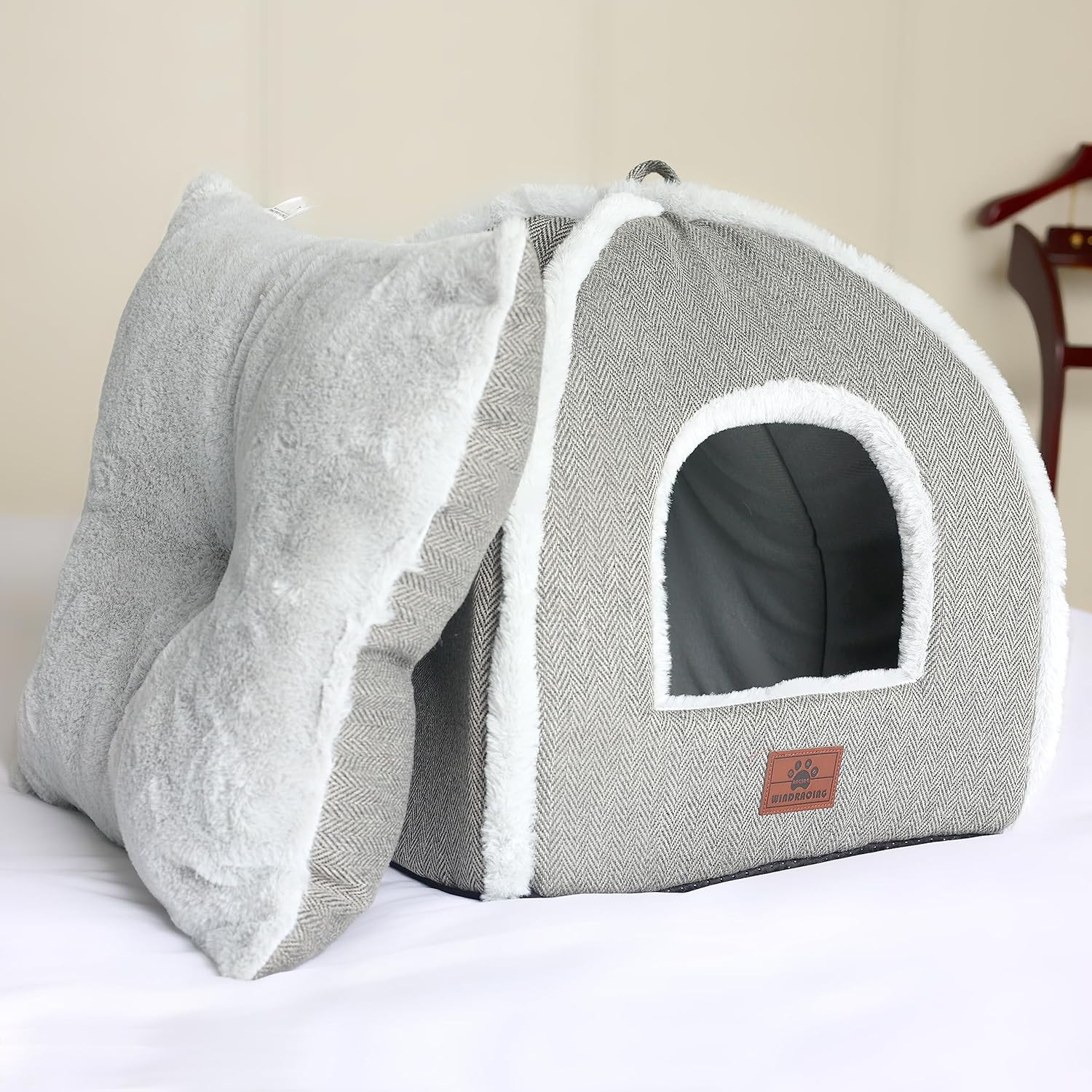 Cat Beds for Indoor Cats-Cat Bed Cave House Tent for Kittens and Small Pets with Washable Cushioned,Soft and Warm Indoor House, Grey, 15 inches - Image 2