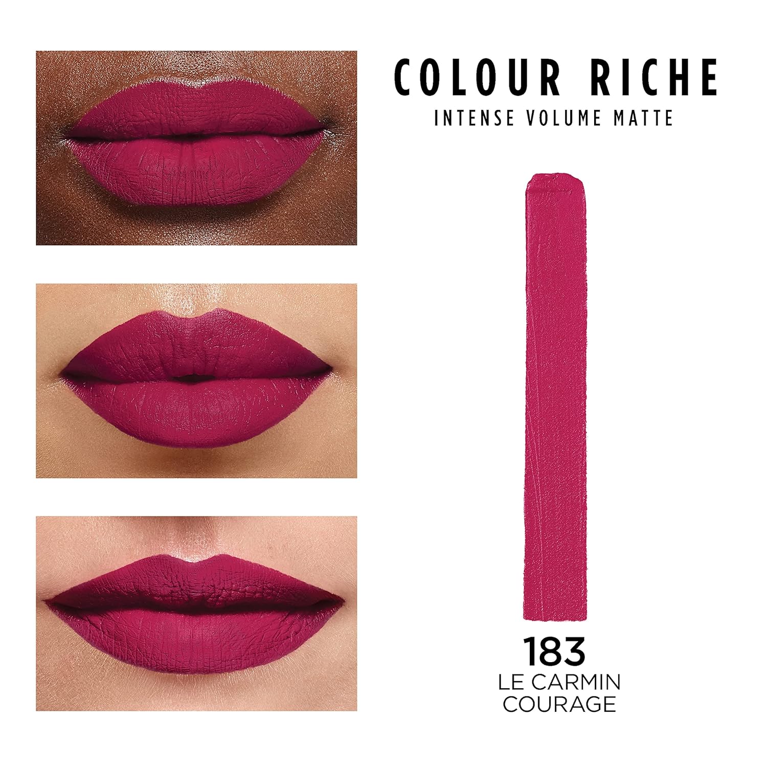 L'Oreal Paris Colour Riche Intense Volume Matte Lipstick, Lip Color Infused with Hyaluronic Acid for up to 16hr All Day Comfort, Le Carmin Courage, 0.06 oz - Image 2