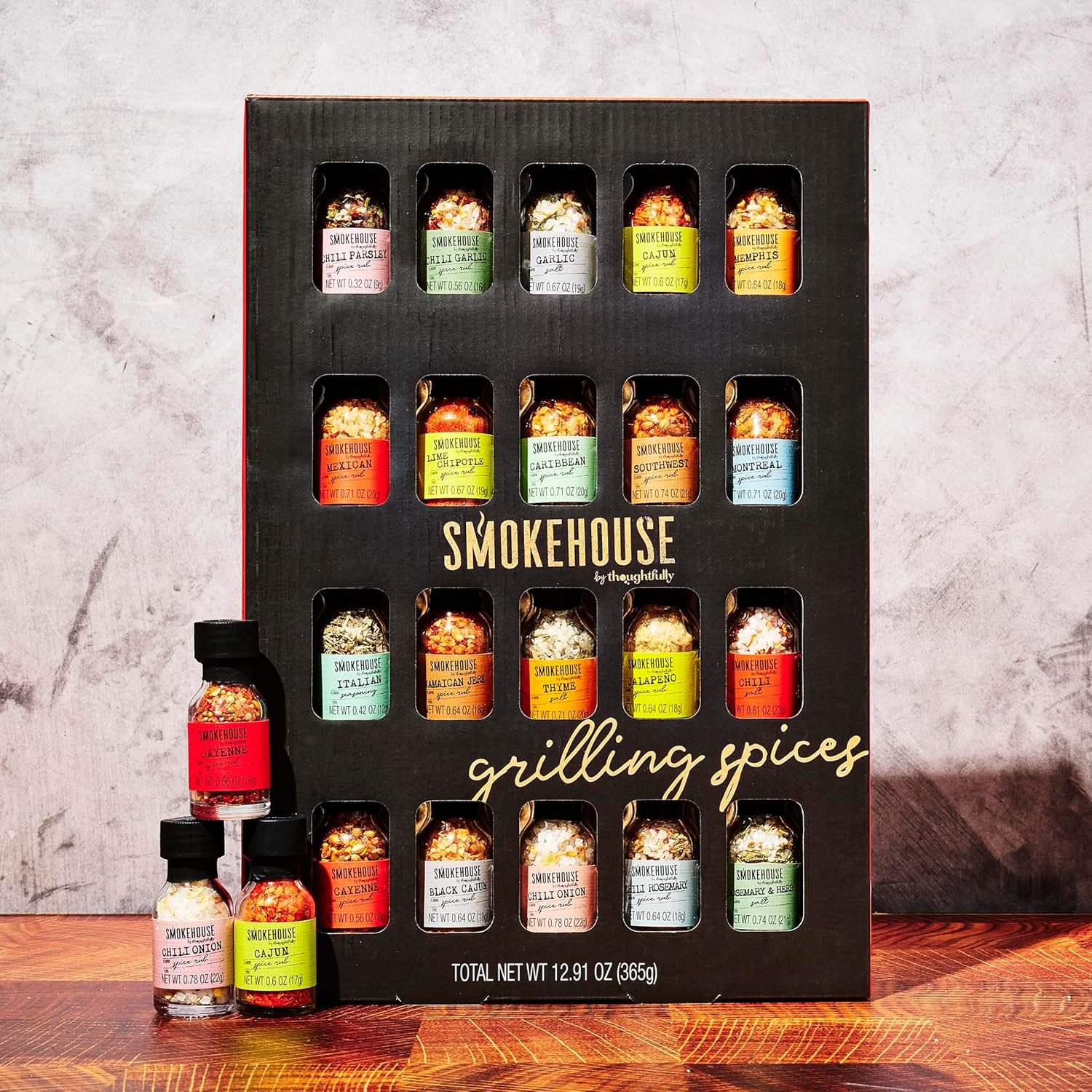 Smokehouse by Thoughtfully Ultimate Grilling Spice Set, Grill Seasoning Gift Set Flavors Include Chili Garlic, Rosemary and Herb, Lime Chipotle, Cajun Seasoning and More, Pack of 20 - Image 7