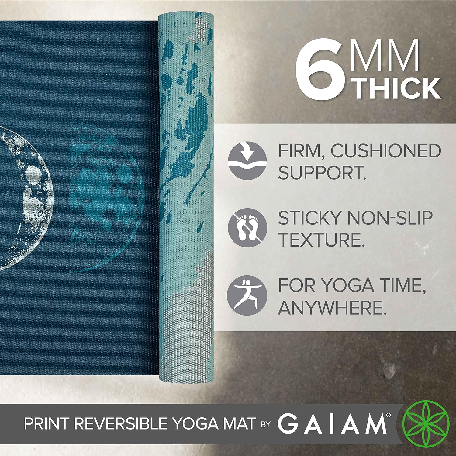Gaiam Yoga Mat - Premium 6mm Print Reversible Extra Thick Non Slip Exercise & Fitness Mat for All Types of Yoga, Pilates & Floor Workouts (68" x 24" x 6mm Thick) - Image 3