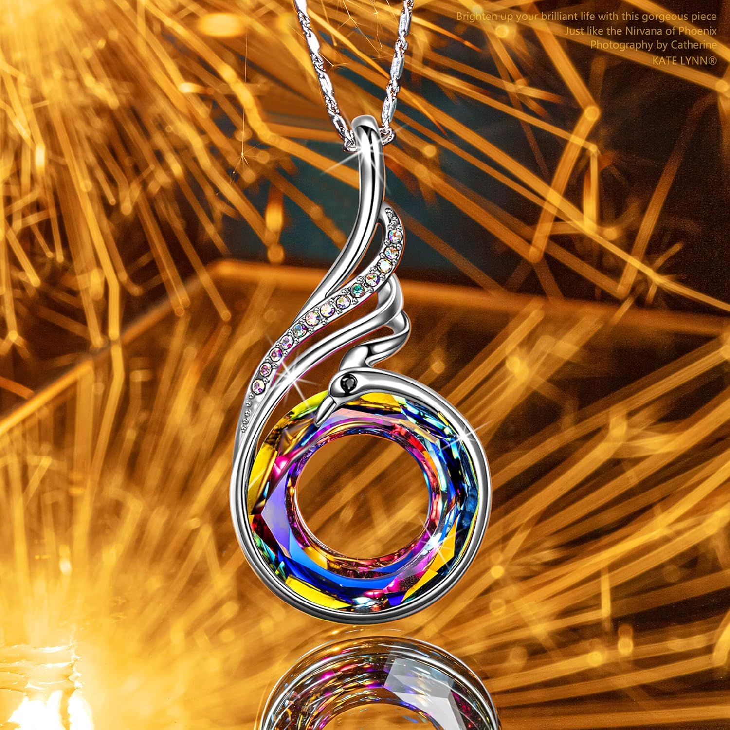 Kate Lynn "Rise From the Ashes Phoenix Necklace Made with Crystals from Austria, 18"+2" Necklace, Packaged with Jewelry Box, Birthday Gift for Women, Symbol of Luck and Renewal - Image 3