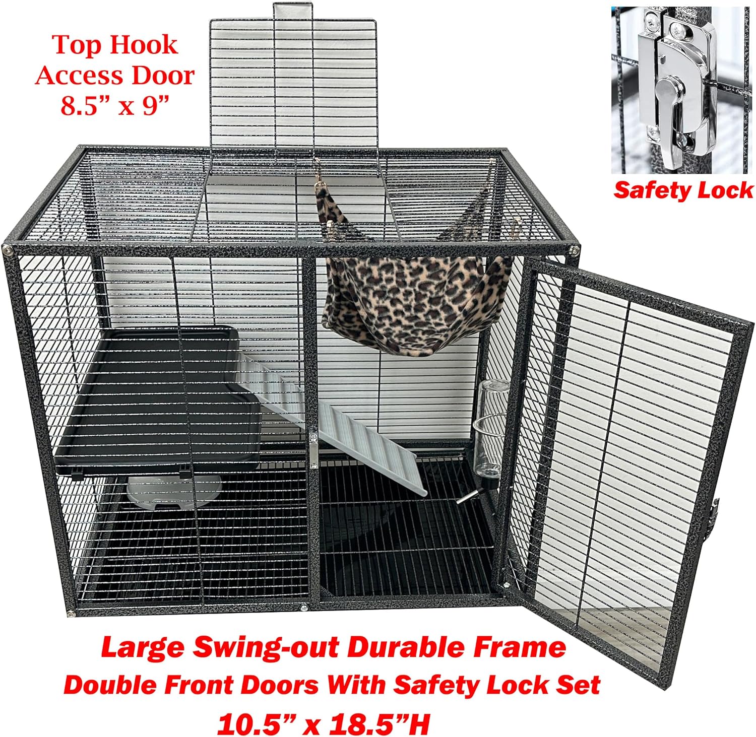 Large Two Full Story Deluxe Double Unit 4-Tiers Tight 1/2-Inch Bar Spacing Durable Front Doors Water Bottle Food Bowl for Feisty Ferret Squirrel Hammock Rat Gerbil Small Animal Critter Rolling Cage - Image 5