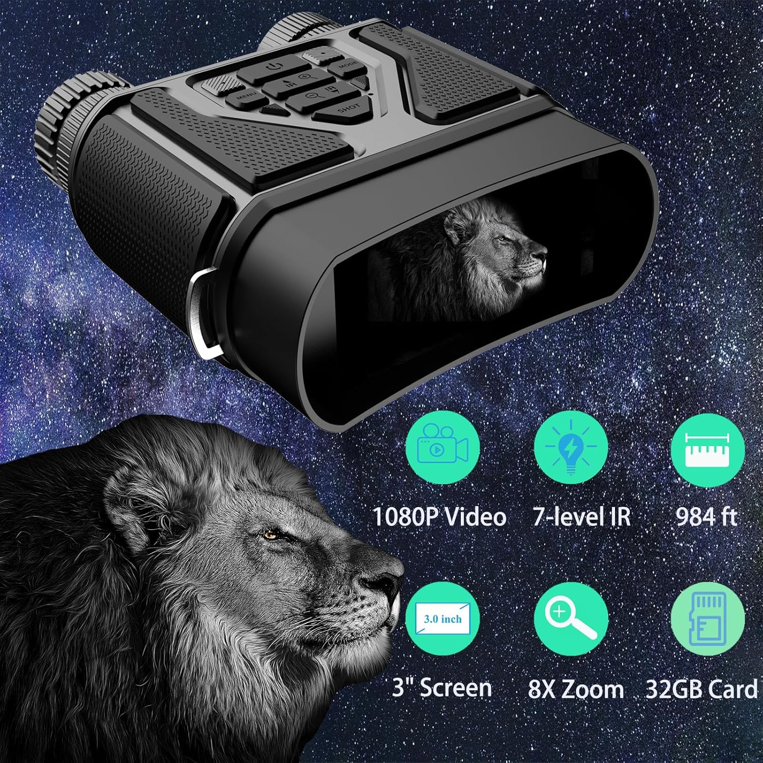 Night Vision Goggles - Night Vision Binoculars for Adults, Gifts for Men Him Husband Dad with 8X Zoom, 4000mAh Rechargeable Gear for Hunting & Camping - Image 2