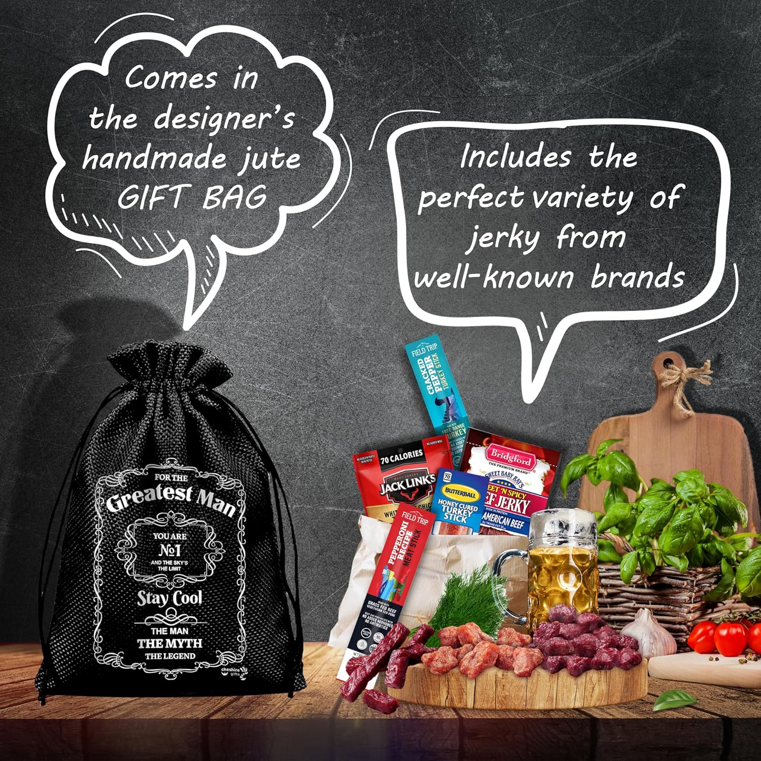 Beef Jerky Gift Baskets For Men - Meat And Cheese Gift Baskets, Birthday Gifts For Men Who Have Everything With Beef Jerky Variety Pack - Gifts For Dad & Care Package - Image 3