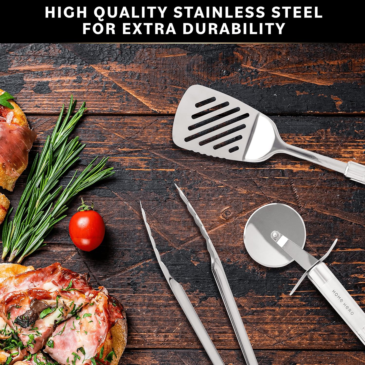 Home Hero 54-Piece Stainless Steel Kitchen Utensils Set - Heat-Resistant Nonstick Silicone & Stainless Steel Cooking Utensils - Complete Tools with Slotted Spoon & Pasta Spoon - Pack of 54, Silver - Image 6