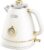 Hazel Quinn Retro Electric Kettle – 1.7 Liters / 57.5 Ounces Tea Kettle with Thermometer, All Stainless Steel, 1200 Watts Fast Boiling, BPA-free, Cordless, Automatic Shut Off – Pearl White