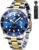 OLEVS Men’s Watches with Date, Premium Gold and Silver Stainless Steel Analog Watches for Men, Classic Rotatable Bezel Men’s Cuff Watches, Blue/Green/Black Dial