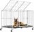 White 48 in Heavy Duty Dog Crate Steel Escape Proof, Indoor Double Door High Anxiety Cage, Removable Tray, Kennel with Wheels,XL XXL