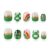 Extra Short Press on Nails Round – Green Checkered & Rainbow Hand-Painted Designs, Glitter Acrylic Stick on Nails, Short False Nails for Spring (Green & Gold Rainbow Starlight, S)
