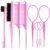8Pcs Hair Brushes Set with 4Pcs Topsy Hair Tail Tools 1Pcs Bristle Teasing Hair Brush 1Pcs Edge Control Brush 2Pcs Metal Pin Rat Tail Combs for Woman Girl hair Styling,Edge&Back Brushing,Pink
