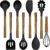 Silicone Cooking Utensil Set, Umite Chef 8-Piece Kitchen Utensils Set with Natural Acacia Wooden Handles,Food-Grade-Silicone Kitchen Gadgets Spatulas Set for Nonstick Cookware- Black