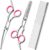 FAIGEO Dog Grooming Scissors with Safety Round Tips Stainless Steel Professional Dog Grooming Kit – Thinning, Curved Scissors and Comb for Cat Pet (Pink 4 in 1)