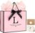 KeerxunBag Personalized Gift Bag, featuring the letter L logo – A pink paper gift bag with a letter pattern, accompanied by a ribbon bow, matching thin paper, and a greeting card set.