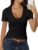 Roselux Women Short Sleeve Deep V Neck Tops Shirts Fitted Cotton Summer Tshirt Tee