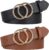 UnFader Pack 2 Women Belts for Jeans with Fashion Double O-Ring Buckle and Faux Leather