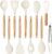 CAROTE Silicone Cooking Utensils Set, Kitchen Utensils Set 10 Pcs for cooking, BPA Free Spatula Set with Heat Resistant Wood Handles for Nonstick Cookware (Cream White)