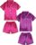 Girls 2 Packs Pajamas Set Satin Silky Short Sleeve Button Down Pjs Soft Sleepwear Sets for Kids Gift, Size 4Y-12Y