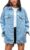 Omoone Women’s Oversized Mid Long Denim Jacket Jean Biker Coat