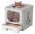 OLIXIS Cat Litter Box with Lid, Large Foldable Cat Box with Litter Scoop, Front Entry Top Exit Kitty Litter Box with Door, Easy Cleaning Drawer Design Odor Control, Grey