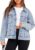 Glamaker Womens Oversized Jean Jacket Casual Long Sleeve Button Down Denim Jacket Fall Coat