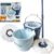 Casabella Spin Mop System with Extra Mop Head Refill – Two-Bucket Design with Splash Guard Built-in Measuring Cup and Scraper Tool with Easy Wring Pedal Spinner, 1.25-Gallon, Blue