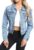 andy & natalie Women’s Denim Jackets Cropped Long Sleeve Basic Button Down Crop Jean Shacket with Pockets
