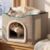 Bedsure Cat Beds for Indoor Cats – Large Cat Cave for Pet Cat House with Fluffy Ball Hanging and Scratch Pad, Foldable Cat Hideaway, 16.5×16.5×13 inches, Grey