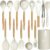 oannao Silicone Cooking Utensils Set – 446°F Heat Resistant Silicone Kitchen Utensils for Cooking,Kitchen Utensil Spatula Set w Wooden Handles, BPA FREE Gadgets for Non-Stick Cookware (Khaki)